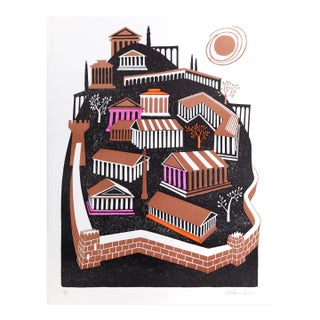Greek Temples, Arthur Seiden Silkscreen, Signed and Numbered in Pencil For Sale
