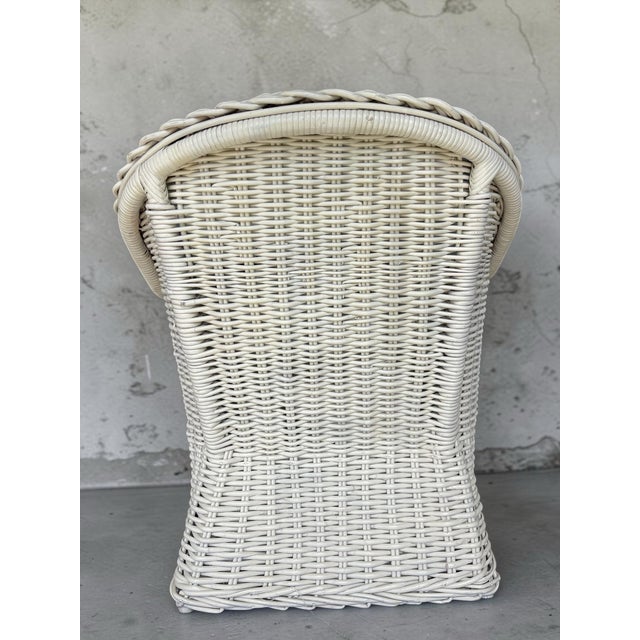 Wood Vintage White Large Braid Rattan Barrel Back Chair Frame For Sale - Image 7 of 12