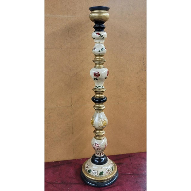 Late 20th Century German Hand-Painted and Decorated Wood Pillar Candlestick For Sale - Image 9 of 9