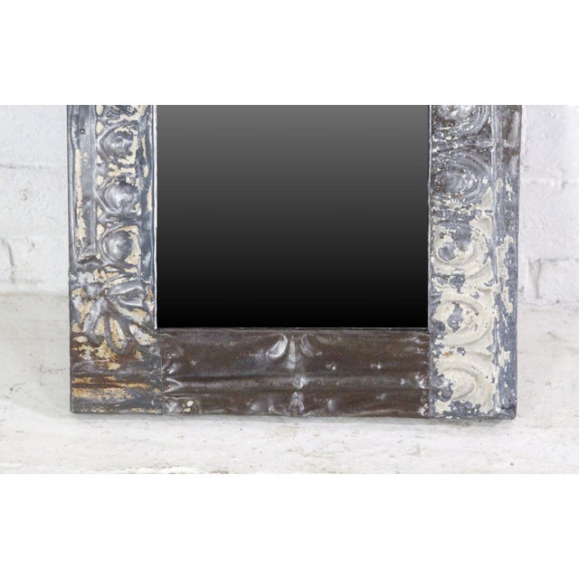 Handmade Neutral Mixed Pattern Antique Tin Ceiling Wall Mirror For Sale - Image 4 of 5