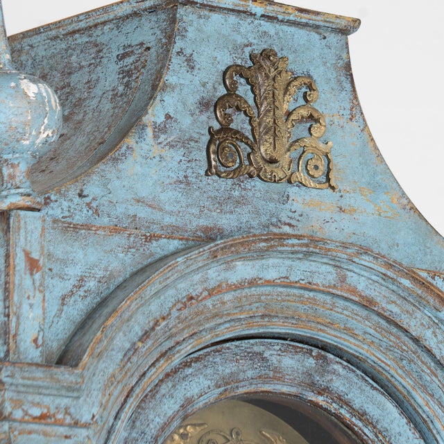 Early 19th Century Swedish Blue Painted Pine Grandfather Clock For Sale - Image 6 of 14