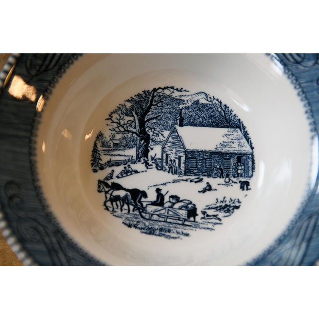 Victorian Currier & Ives by Royal China Vintage Blue & White Transferware Bowls For Sale - Image 3 of 4
