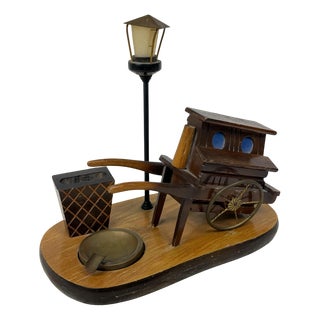Wooden Ashtray with Decorative Carriage, 1930s For Sale