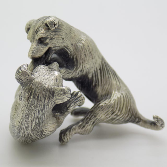 Metal Vintage Italian Handmade Genuine Silver Playful Puppy Dogs Large & Rare Figurine, Made in Tuscany For Sale - Image 7 of 10