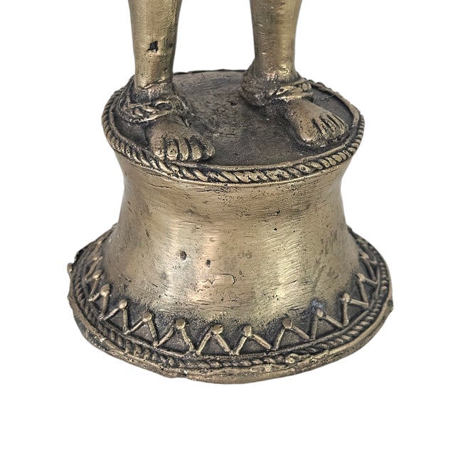 Vintage Dhokra Brass Woman and Child Figurine, Lost-Wax Tribal Sculpture, 15" For Sale - Image 9 of 11