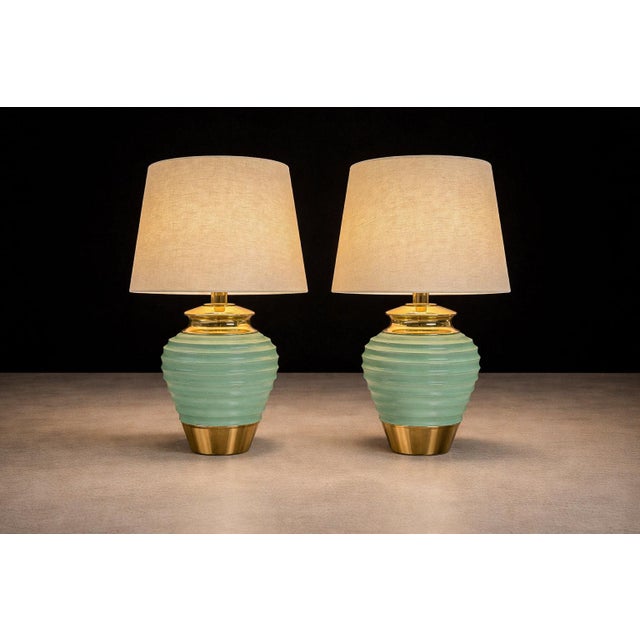 Mid-Century Modern 1930s Art Deco Table Lamps With Teal Finish, Unknown - a Pair For Sale - Image 3 of 9