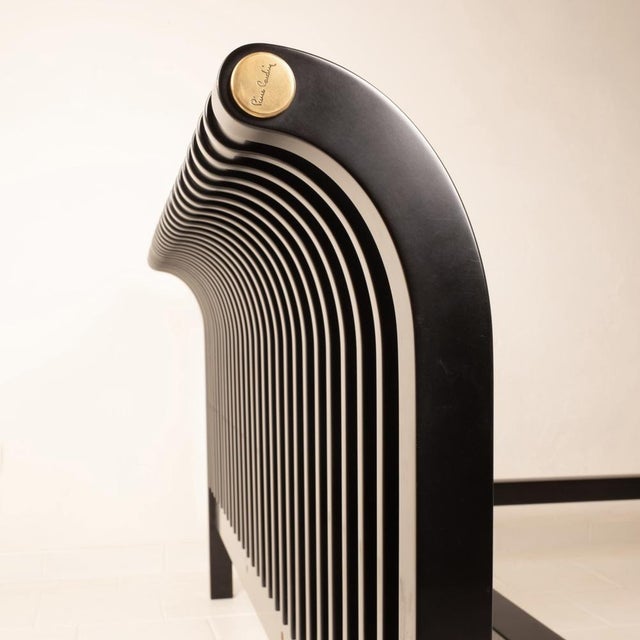 Black Vintage Bed in Wood and Brass by Pierre Cardin, 1980s For Sale - Image 8 of 17