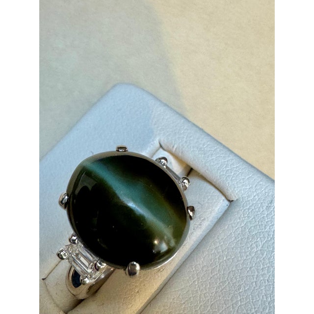 7.68 Ct Blue Green Cat's Eye Tourmaline Cocktail Ring with Diamonds in Platinum For Sale - Image 18 of 18