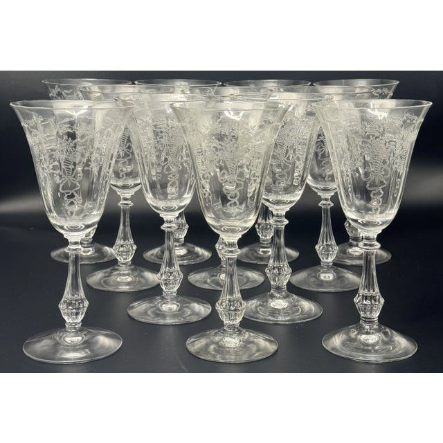 Transparent 1930's Fostoria Glass Clear Corsage Pattern Water Goblets - a Set of 12 For Sale - Image 8 of 8
