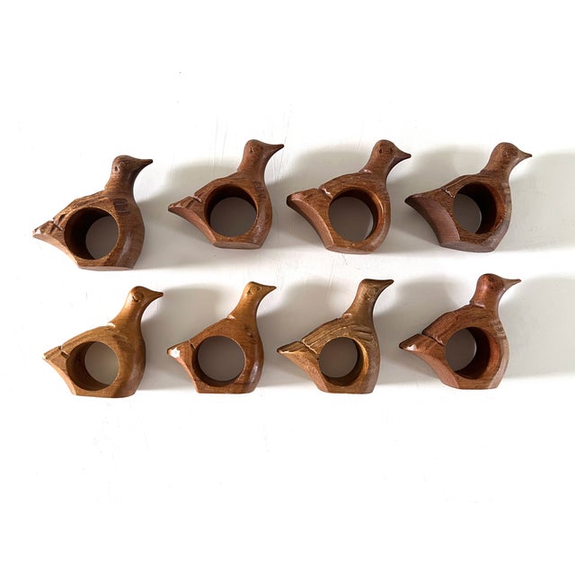 2000 - 2009 Wood Carved Bird Napkin Rings, Set of 8 For Sale - Image 5 of 9