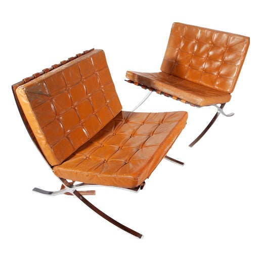 Vintage Barcelona Lounge Chairs by Mies Van Der Rohe for Knoll, 1970s, Set of 2 For Sale