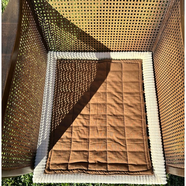 Wood 1950s Knoll Antimott Woven Cane Lounge Chair Wood Corduroy Cushions Mid Century Modern For Sale - Image 7 of 10