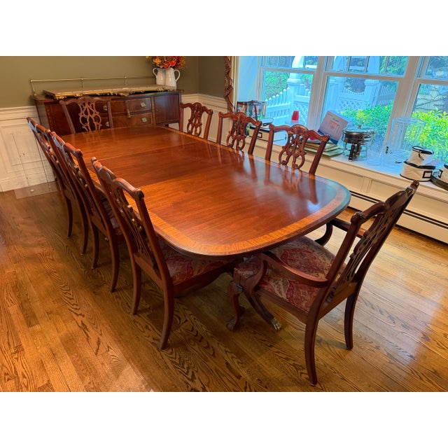 Vintage Ethan Allen Chippendale Style Extension Dining Table & 8 Chairs For Sale - Image 12 of 17