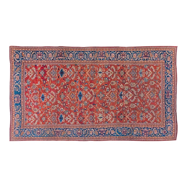 Antique Persian Sultanabad Red Botanic Handmade Wool Rug For Sale