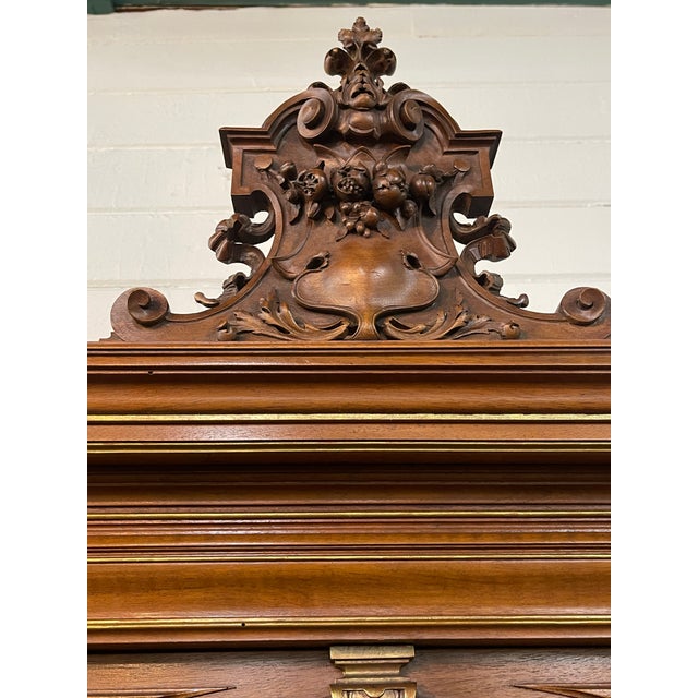 Brown Antique French Renaissance Revival Walnut Sideboard Credenza W/ Hutch For Sale - Image 8 of 9