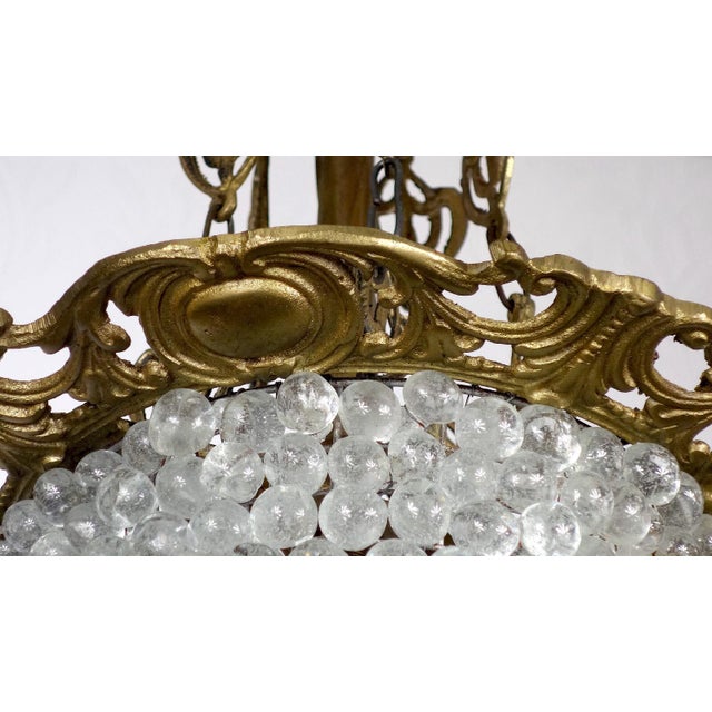 Antique French Brass Glass Grape Shade Chandelier, 1930s For Sale - Image 9 of 11