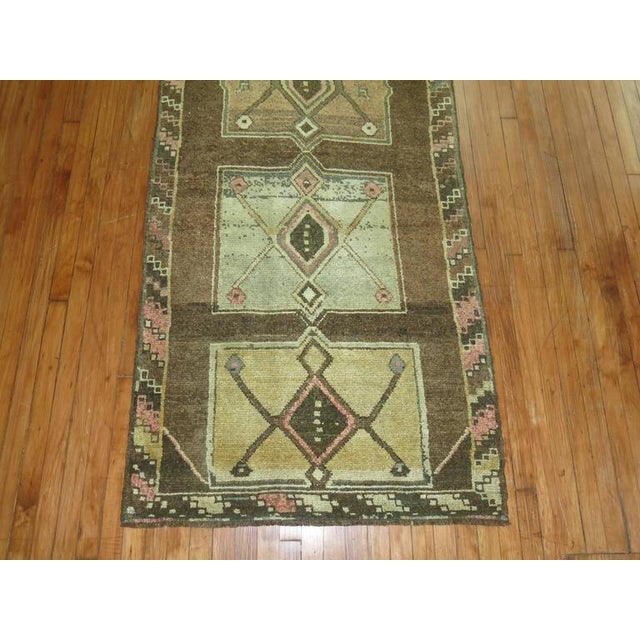 Asian Antique Zabihi Collection Vintage Turkish Runner in Brown and Pink - 3'5" x 11'7" For Sale - Image 3 of 6
