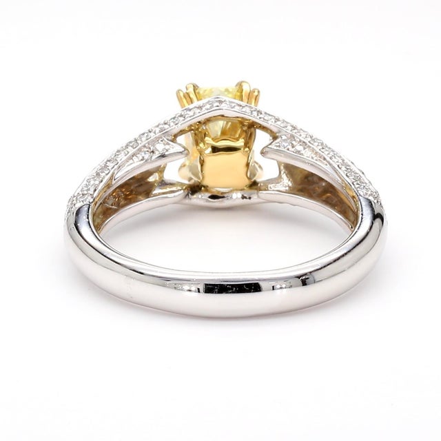 1990s Gia Cert. 1.01 Carat Fancy Intense Yellow Radiant Diamond Pave Set Split Ring, Size 6.25 For Sale In Miami - Image 6 of 12