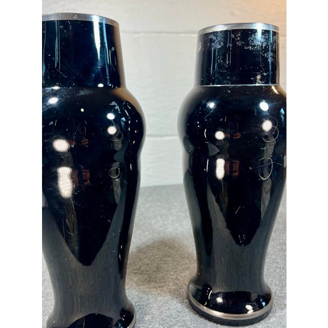 Mid 20th Century Pair of Black Amethyst Art Glass Vases Marked Czechoslovakia For Sale - Image 4 of 8