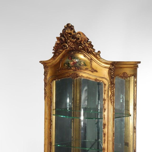Late 19th Century Carved Giltwood Bombay Serpentine Vitrine With Verdis Martin Panels C1890 For Sale - Image 5 of 17