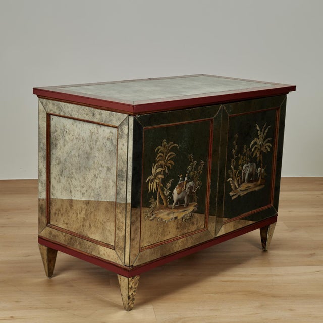 Pair of Antique Italian Eglomise Mirrored Cabinets With Elephants and Palm Trees For Sale - Image 11 of 18