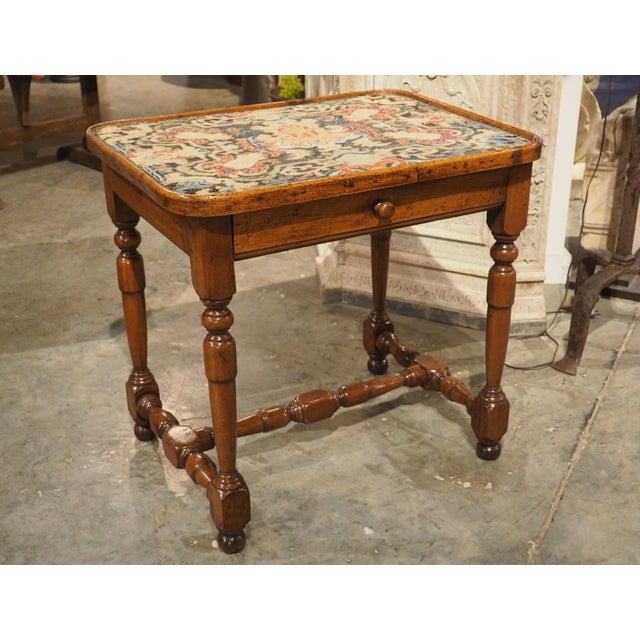 17th Century French Burgundian Walnut Side Table With 19th Century Needlework For Sale - Image 9 of 18