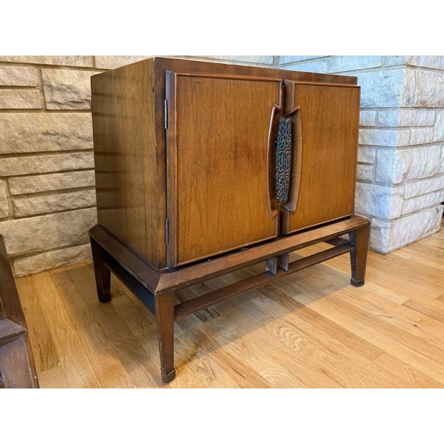Attributed/Styled After: Helen Hobey Baker Mid-Century Modern Set of 2: Highboy Dresser & Nightstand - One Owner For Sale - Image 10 of 14