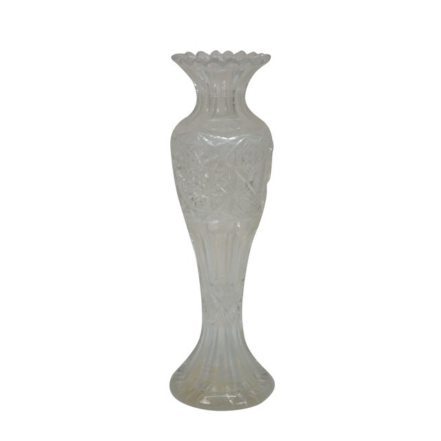 American Antique American Brilliant Cut Glass Crystal Stars Mantel Bud Flower Vase 12" For Sale - Image 3 of 13