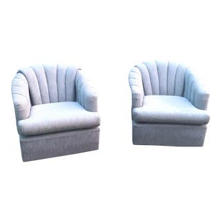 1980s Vintage Modern Channel Back Barrel Swivel Chairs - a Pair For Sale