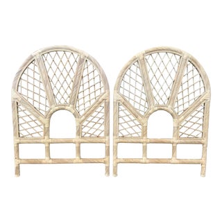 Boho Chic Rattan Twin Headboards in a White Washed Finish- a Pair For Sale