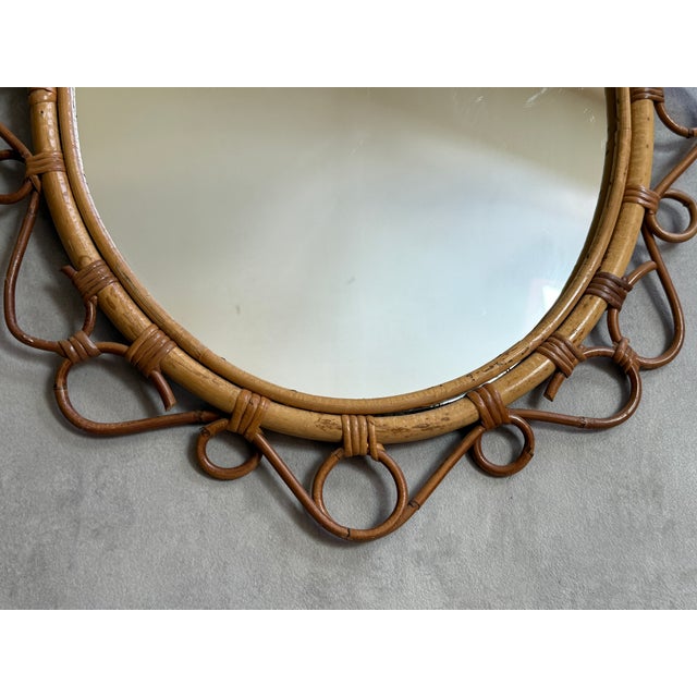 1960s French Oval Rattan Sunburst Mirror, 1960s For Sale - Image 5 of 8