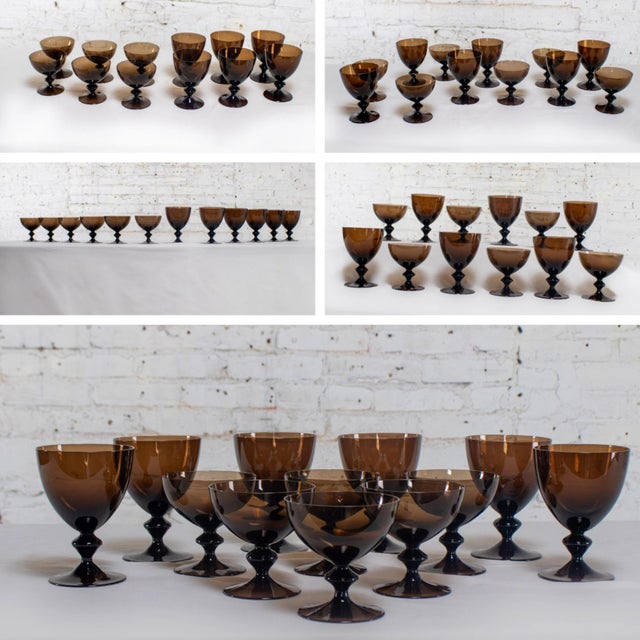 Mid to Late 20th Century Scandinavian Modern Stemware Brown Set of 12 Attr Bjorkshult Swedish Glass For Sale - Image 17 of 18