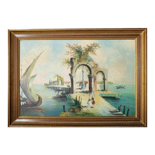 Vintage Framed Venice Gondola & Architectural Ruins Oil Painting Signed “Brunetti” For Sale