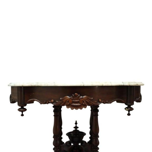 Late 19th Century Renaissance Revival Carved Walnut & Marble Turtle Top Table C1890 For Sale - Image 5 of 14