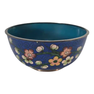 Chinese Cloisonné Floral Turquoise Bowl 4.375 "