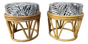 A Pair Bohemian Coastal Style Rattan Footstools/ Ottomans. Circa 1980s