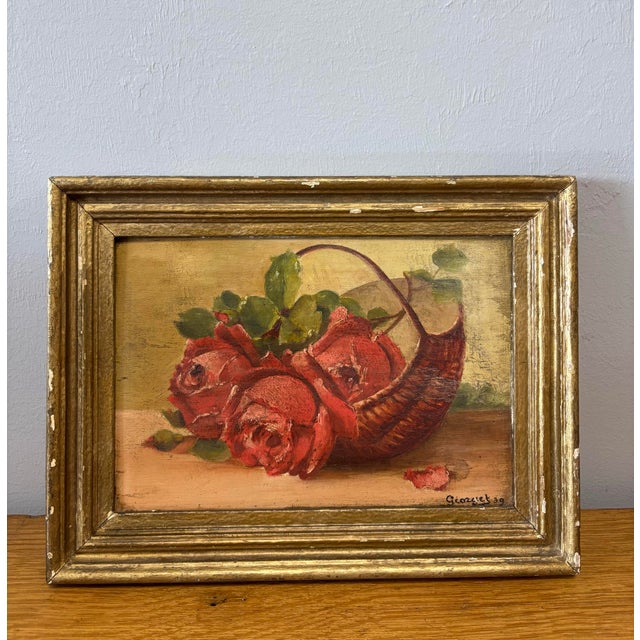 Vintage Roses Still Life Oil on Board Painting in Gilt Frame For Sale - Image 4 of 4