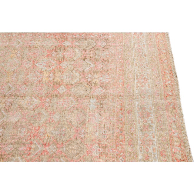 Pink Antique Malayer Handmade Geometric Pattern Pink and Tan Scatter Wool Rug For Sale - Image 8 of 9