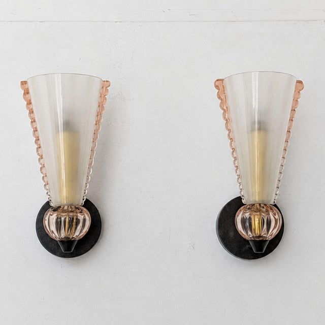 Light Pink Mid 20th Century Mid-Century Modern Pink Sconces Murano Glass Wall Lights Attributed to Barovier & Toso - Pair For Sale - Image 8 of 13
