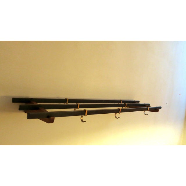 Brass and Teak Coat Rack with Seven Sliding Hooks, 1960s For Sale - Image 5 of 9