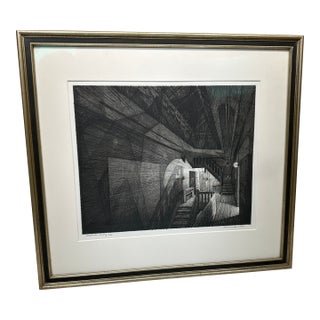 Armin Landeck “Stairhall” k.104 Artist Proof 6/10 Signed 1950 Drypoint Engraving For Sale