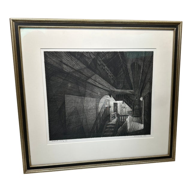 Armin Landeck “Stairhall” k.104 Artist Proof 6/10 Signed 1950 Drypoint Engraving For Sale