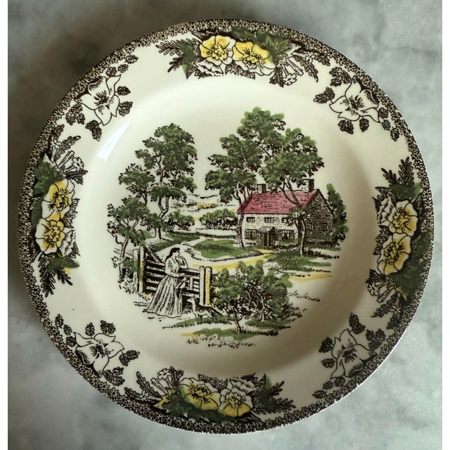 Set of 6 small side plates in the "Fair Oaks" pattern made by Royal China in the 1950s. 7.25" ironstone small plates...