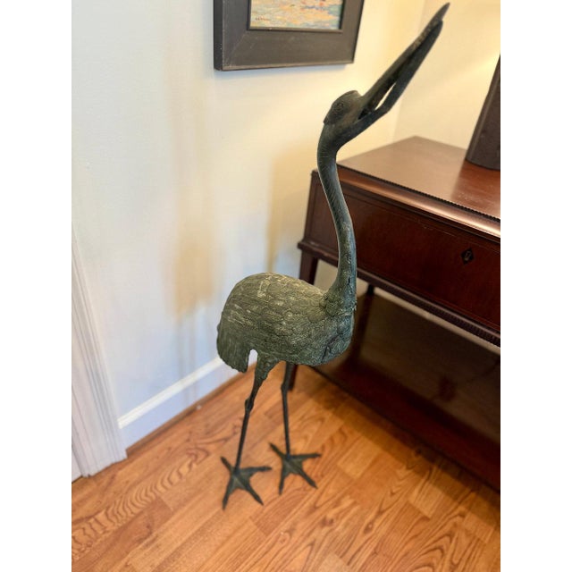 Midcentury Bronze Crane Sculpture #2 For Sale - Image 4 of 8