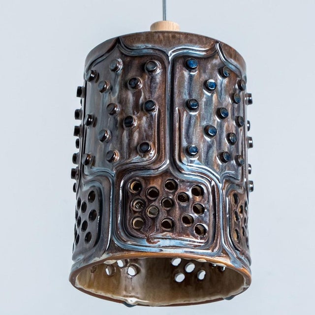 Ceramic Danush Cylinder Brown Ceramic Pendant, 1970 For Sale - Image 7 of 16