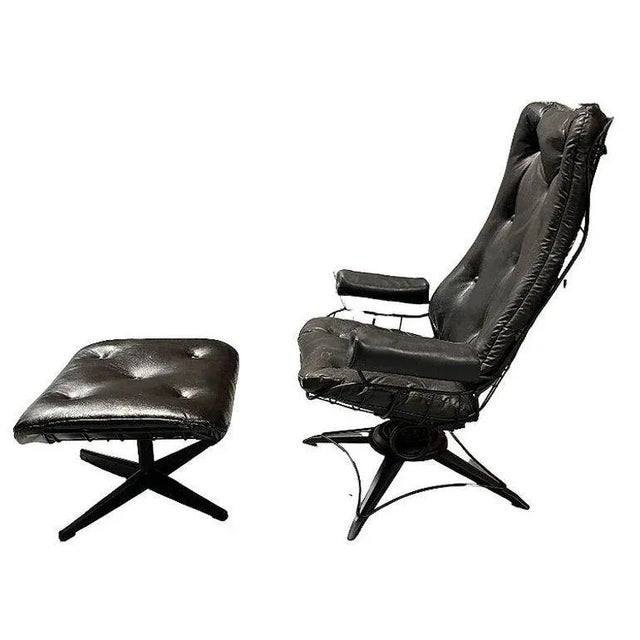 1950s Black Swivel Spinger Iron Lounge Chair With Ottoman by Homecrest For Sale - Image 4 of 9