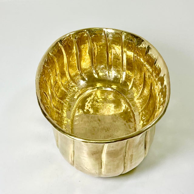 Mid-Century Boho Chic Arts & Crafts Hollywood Regency Fluted Oval Brass Planter. For Sale - Image 6 of 12