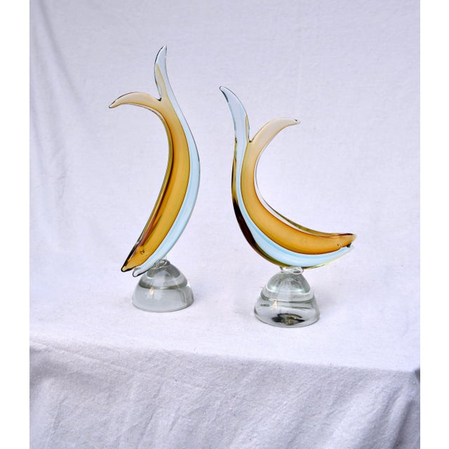 Mid-Century Modern Mid 20th Century Salviati Murano Sommerso Blue Amber Italian Art Glass Fish For Sale - Image 3 of 6