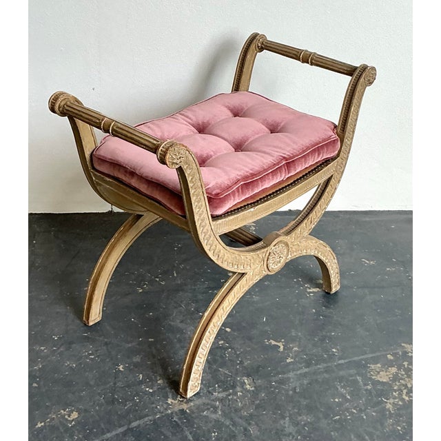 Vintage French Regency Carved Curule Bench For Sale - Image 9 of 12
