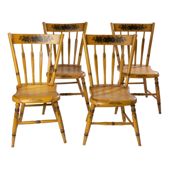 Set of Four 19th Century Painted Plank Seat Arrow Back Windsor Chairs For Sale